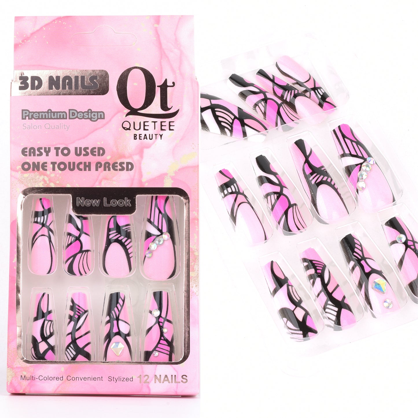 Quetee 3D Nails premium design glitters,stone & plain include glue