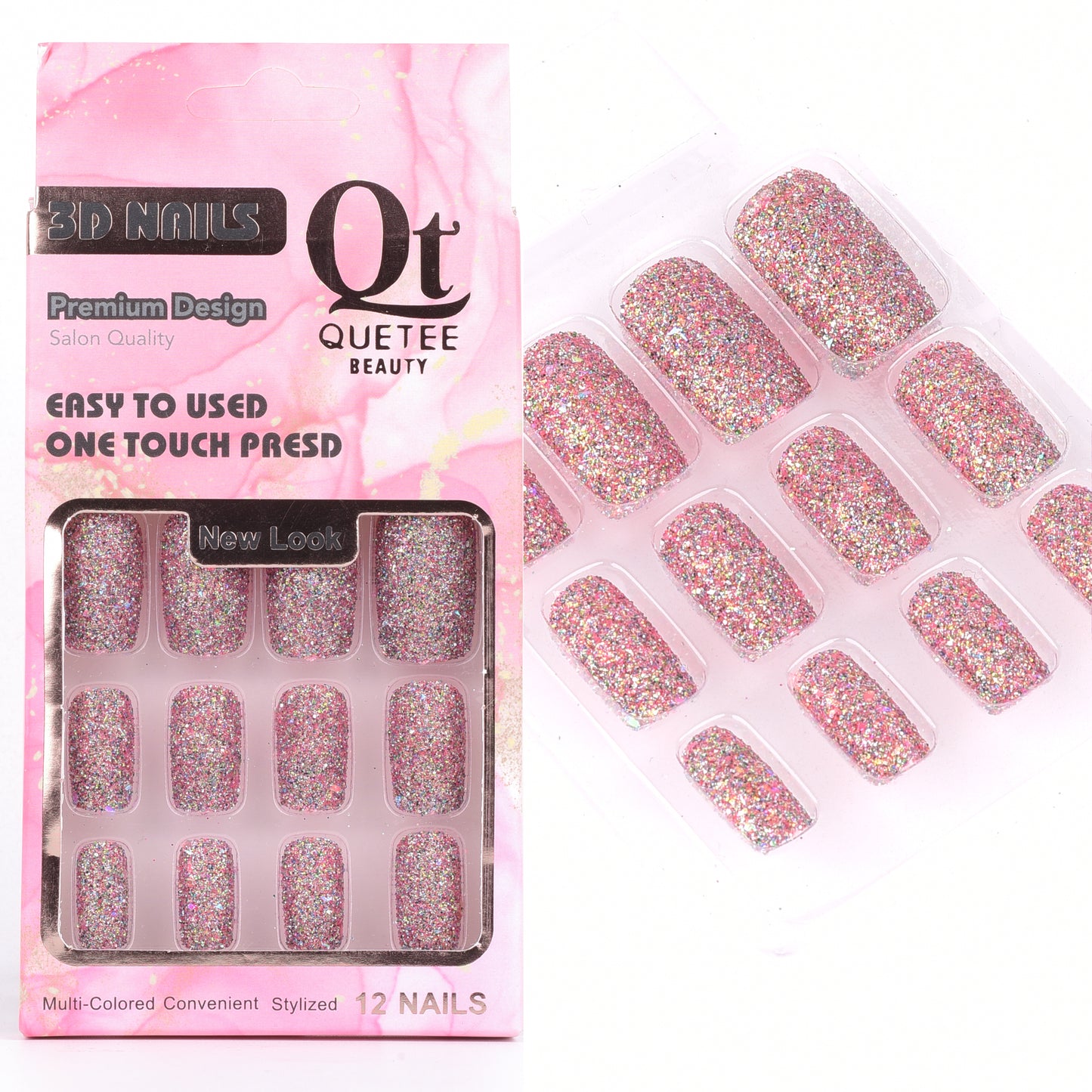 Quetee 3D Nails premium design glitters,stone & plain include glue