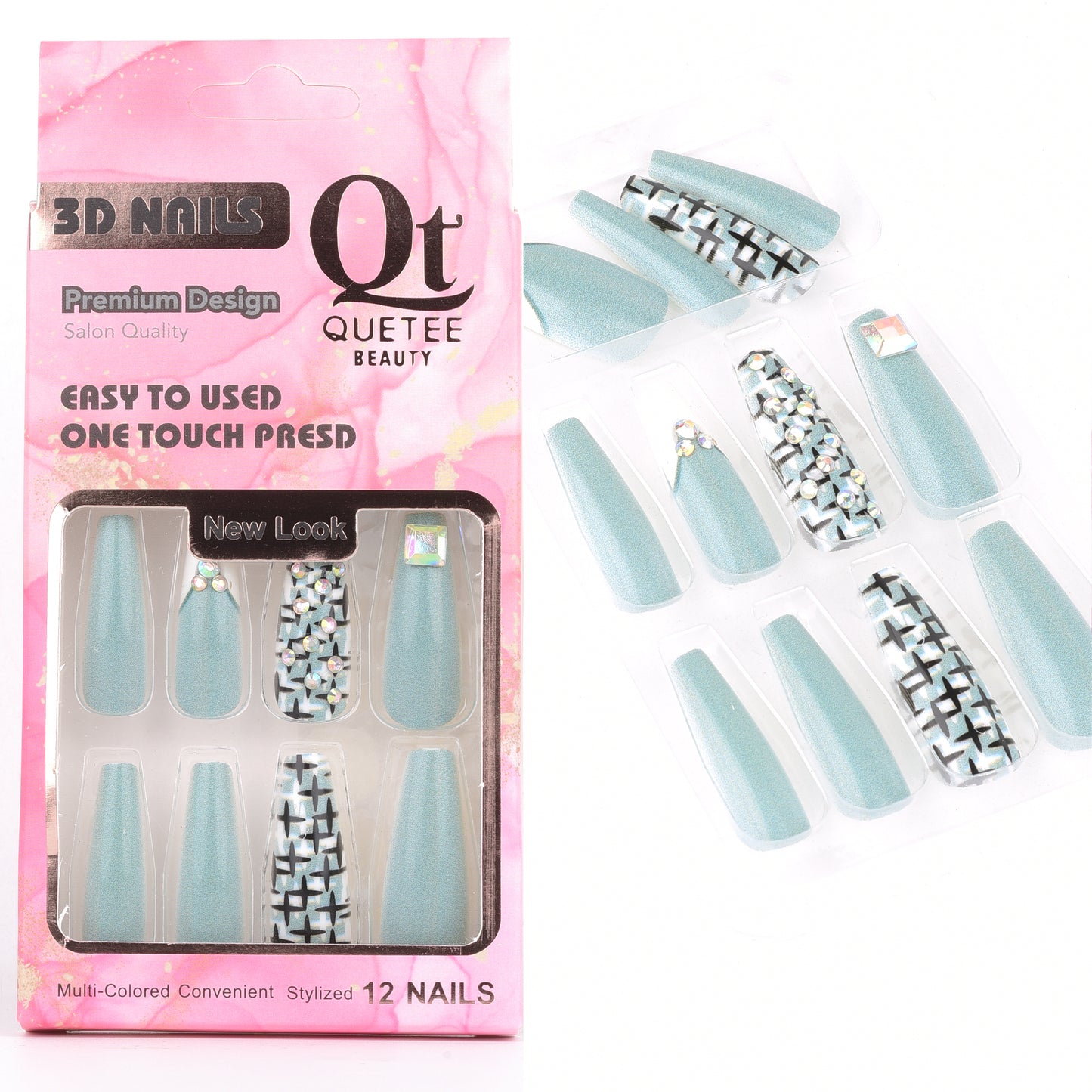 Quetee 3D Nails premium design glitters,stone & plain include glue