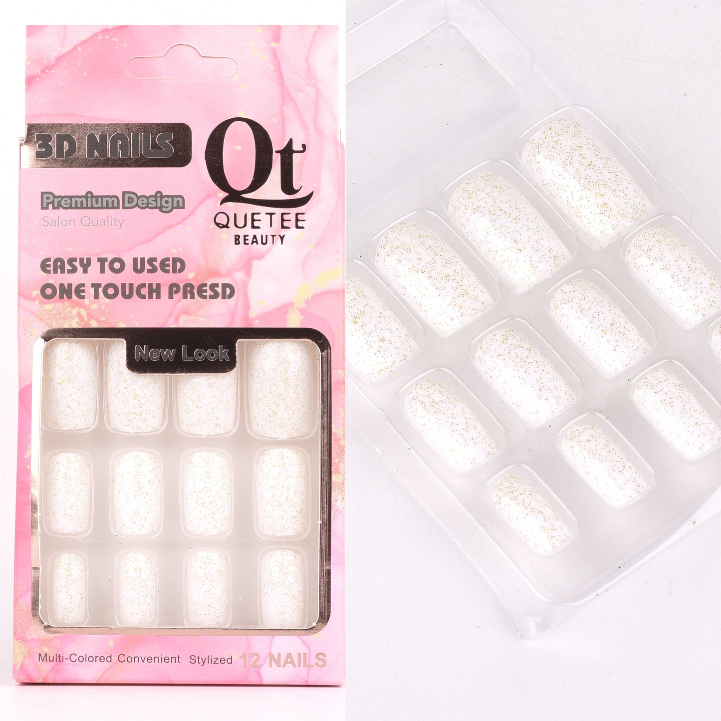 Quetee 3D Nails premium design glitters,stone & plain include glue