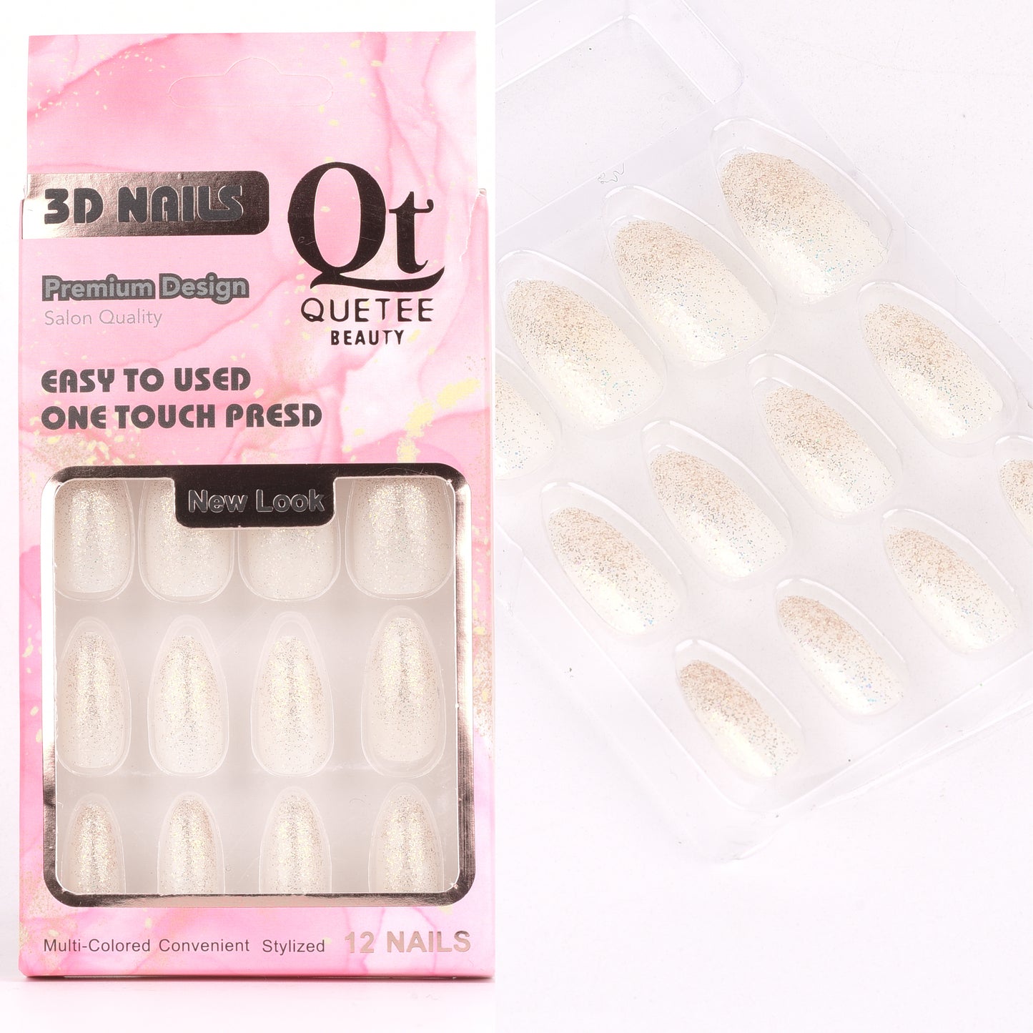 Quetee 3D Nails premium design glitters,stone & plain include glue