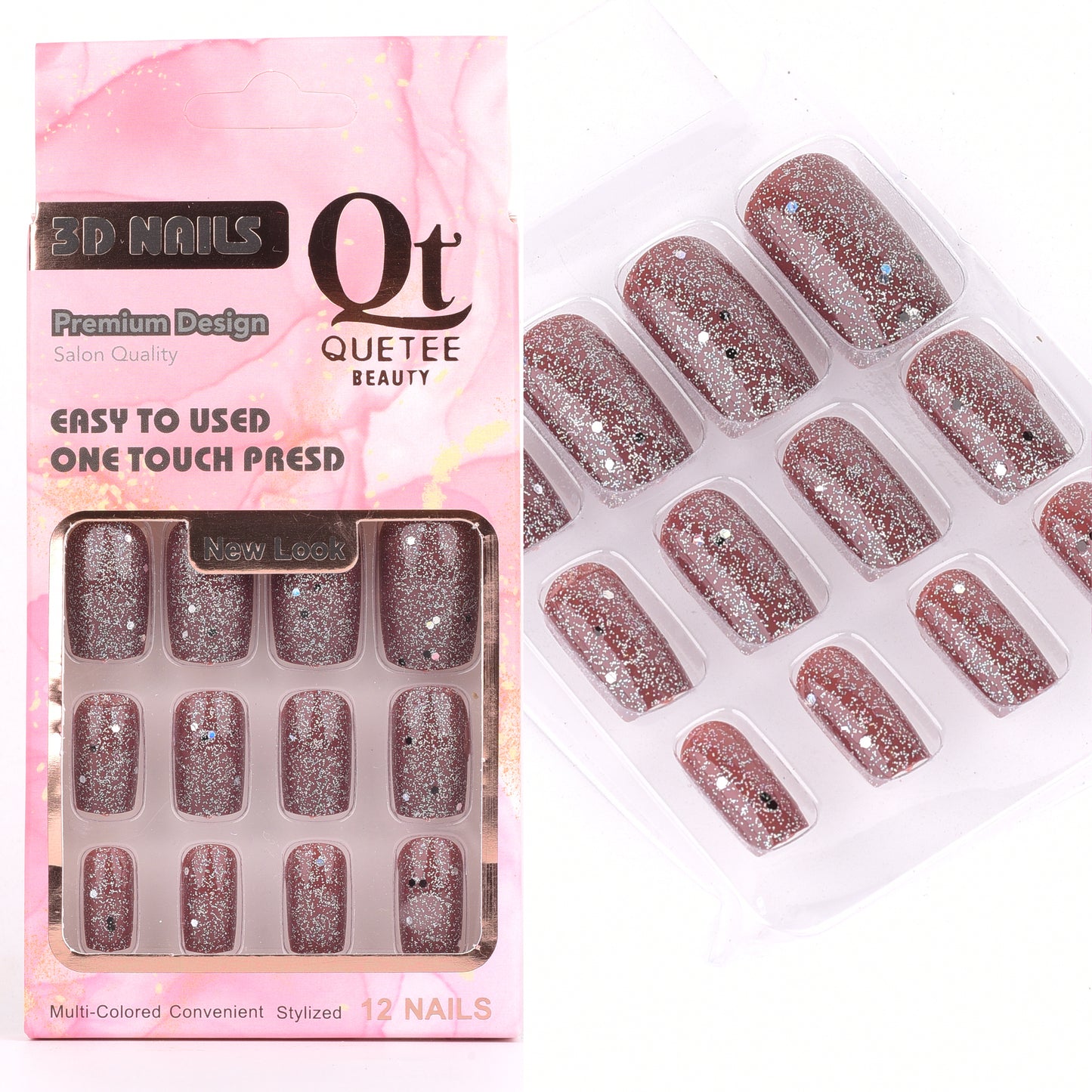 Quetee 3D Nails premium design glitters,stone & plain include glue