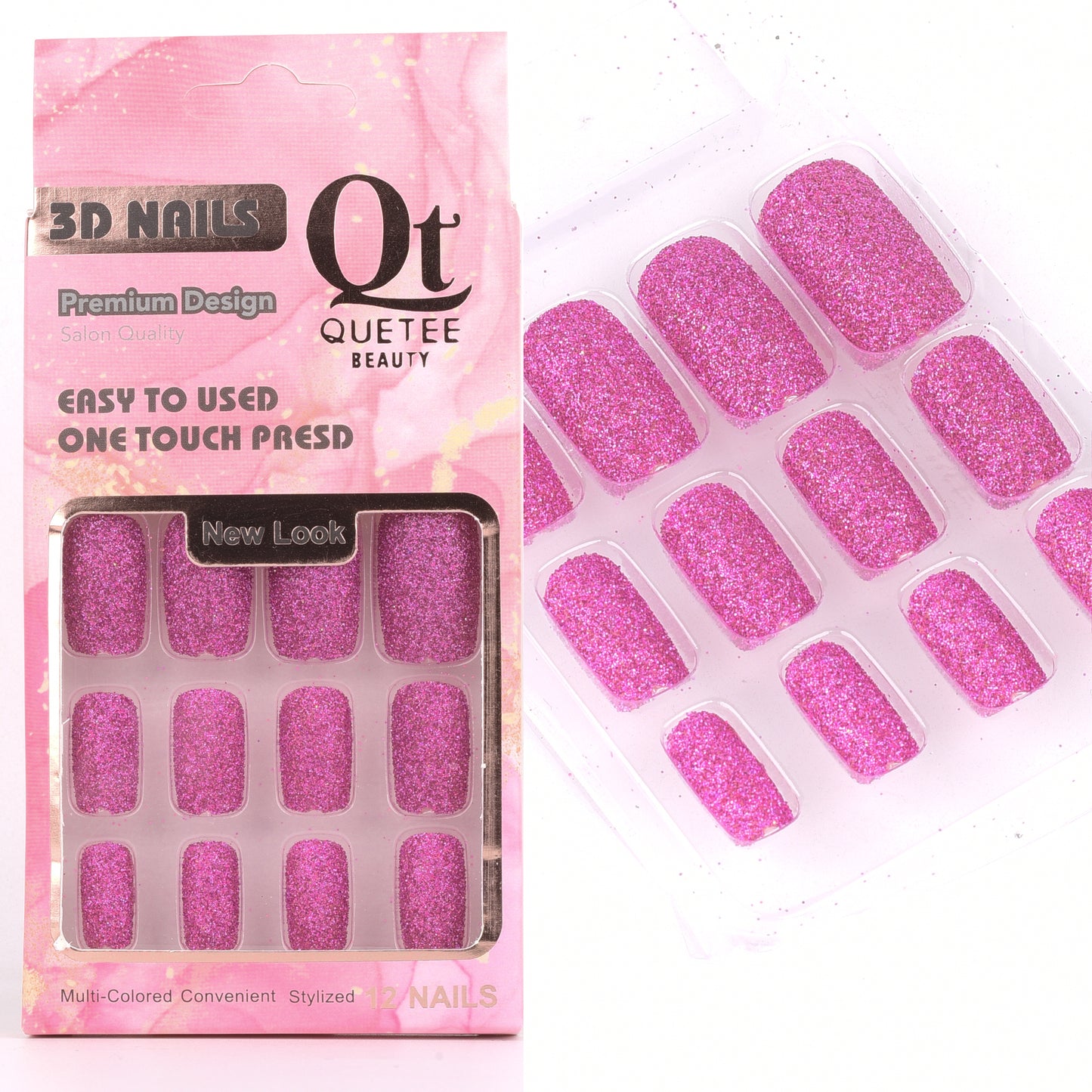 Quetee 3D Nails premium design glitters,stone & plain include glue