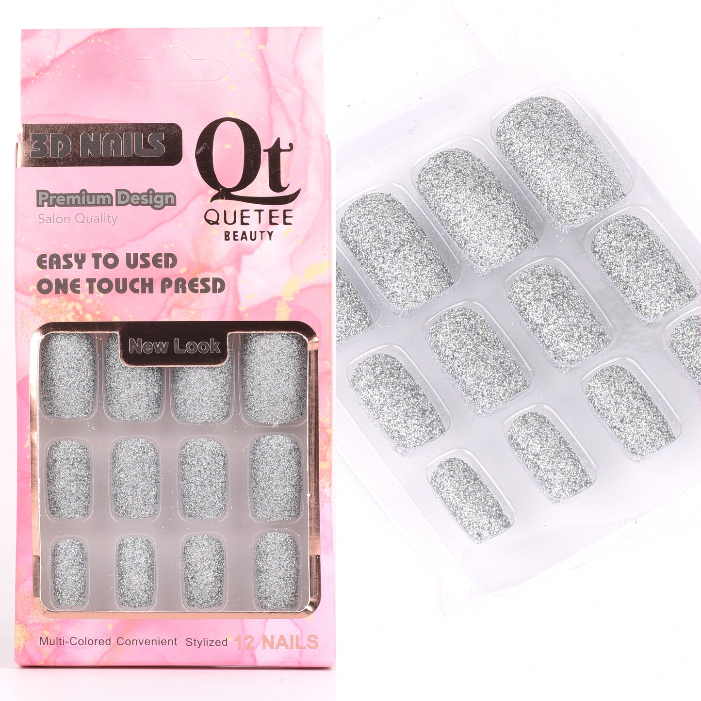 Quetee 3D Nails premium design glitters,stone & plain include glue