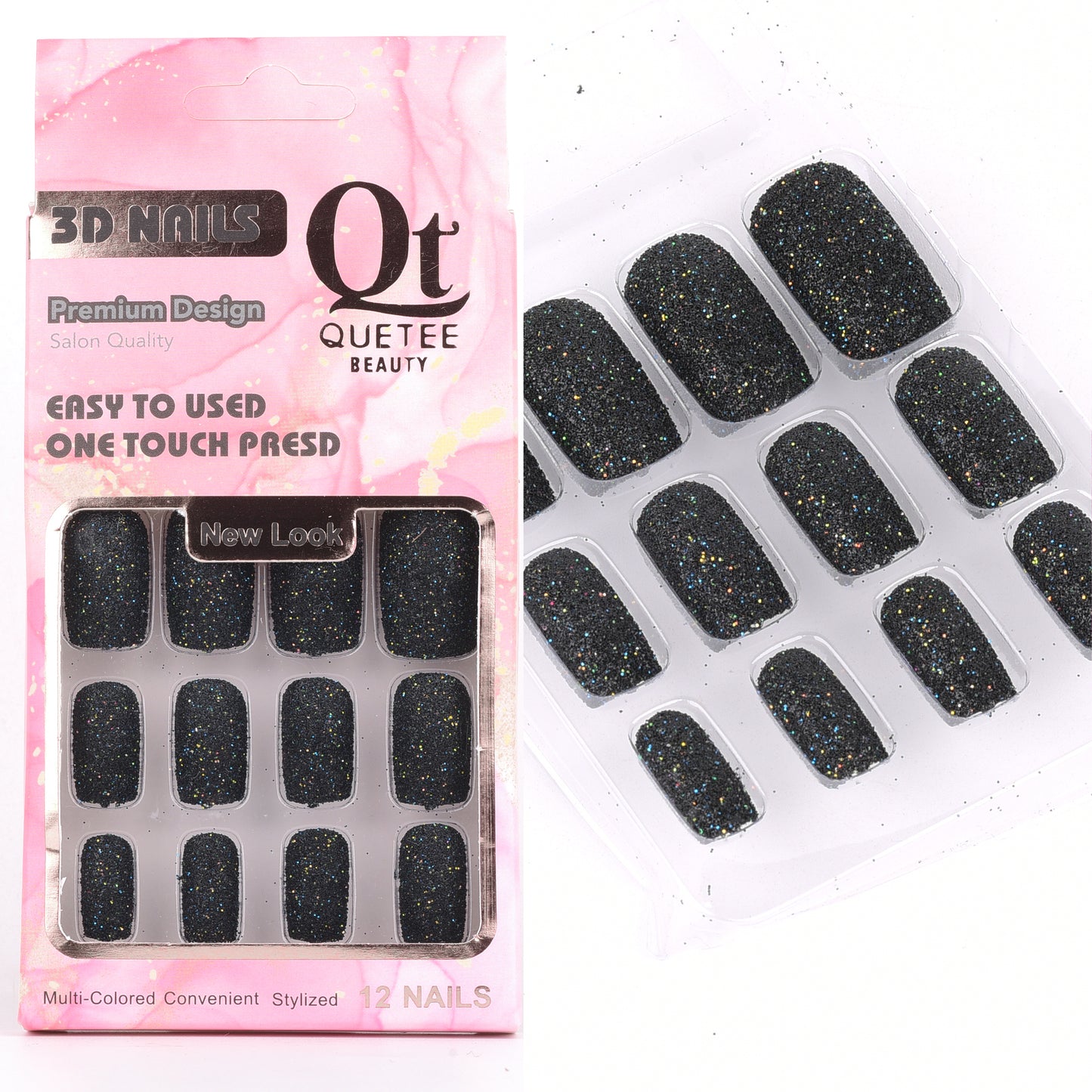 Quetee 3D Nails premium design glitters,stone & plain include glue