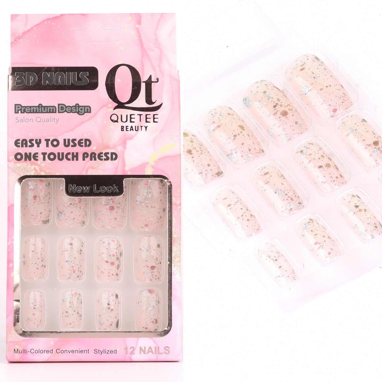 Quetee 3D Nails premium design glitters,stone & plain include glue