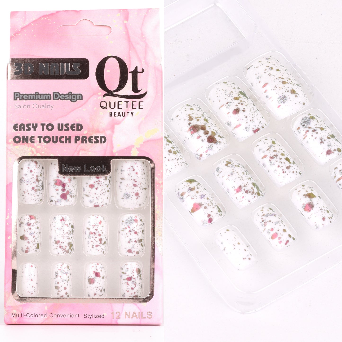 Quetee 3D Nails premium design glitters,stone & plain include glue