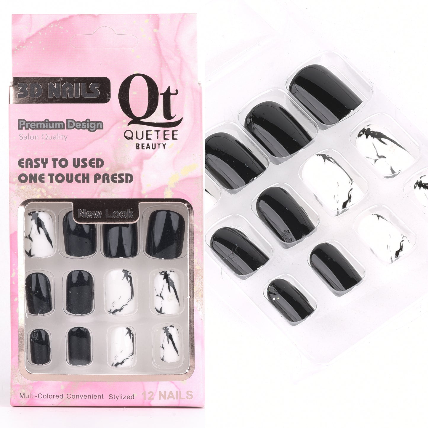 Quetee 3D Nails premium design glitters,stone & plain include glue