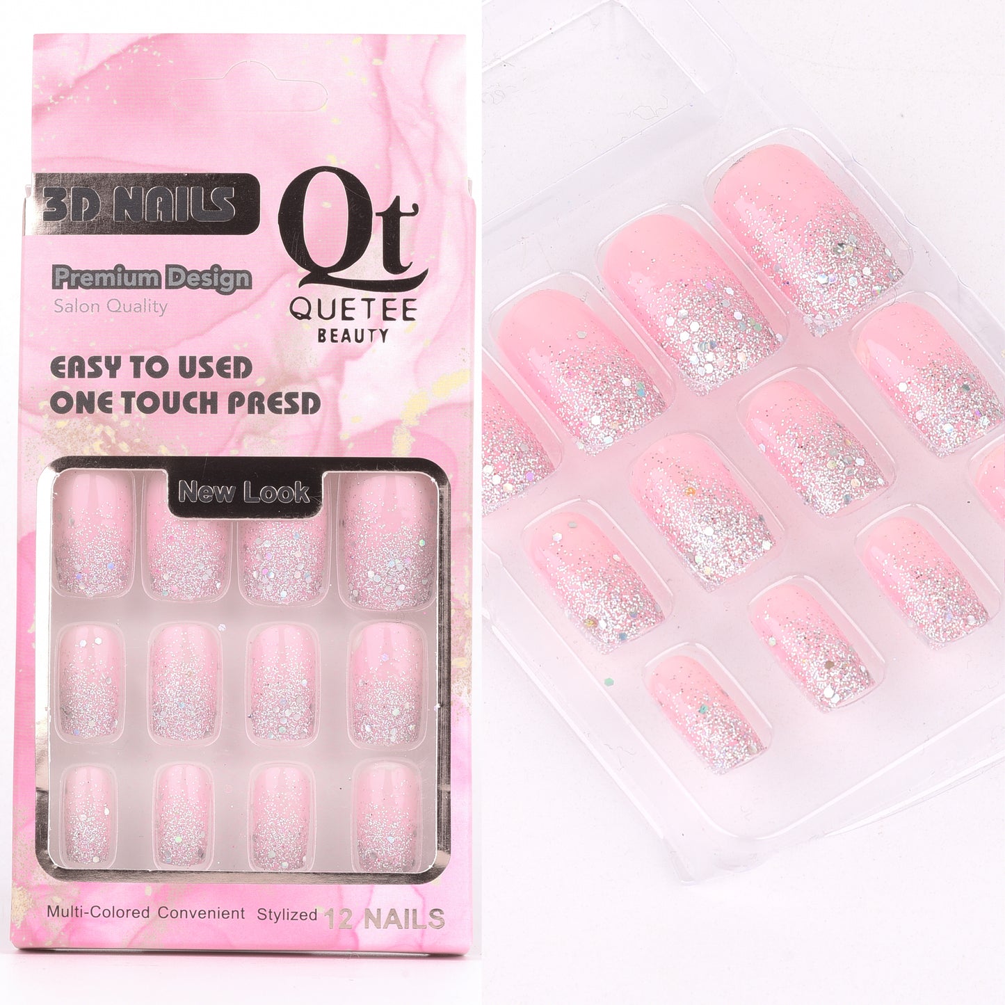 Quetee 3D Nails premium design glitters,stone & plain include glue