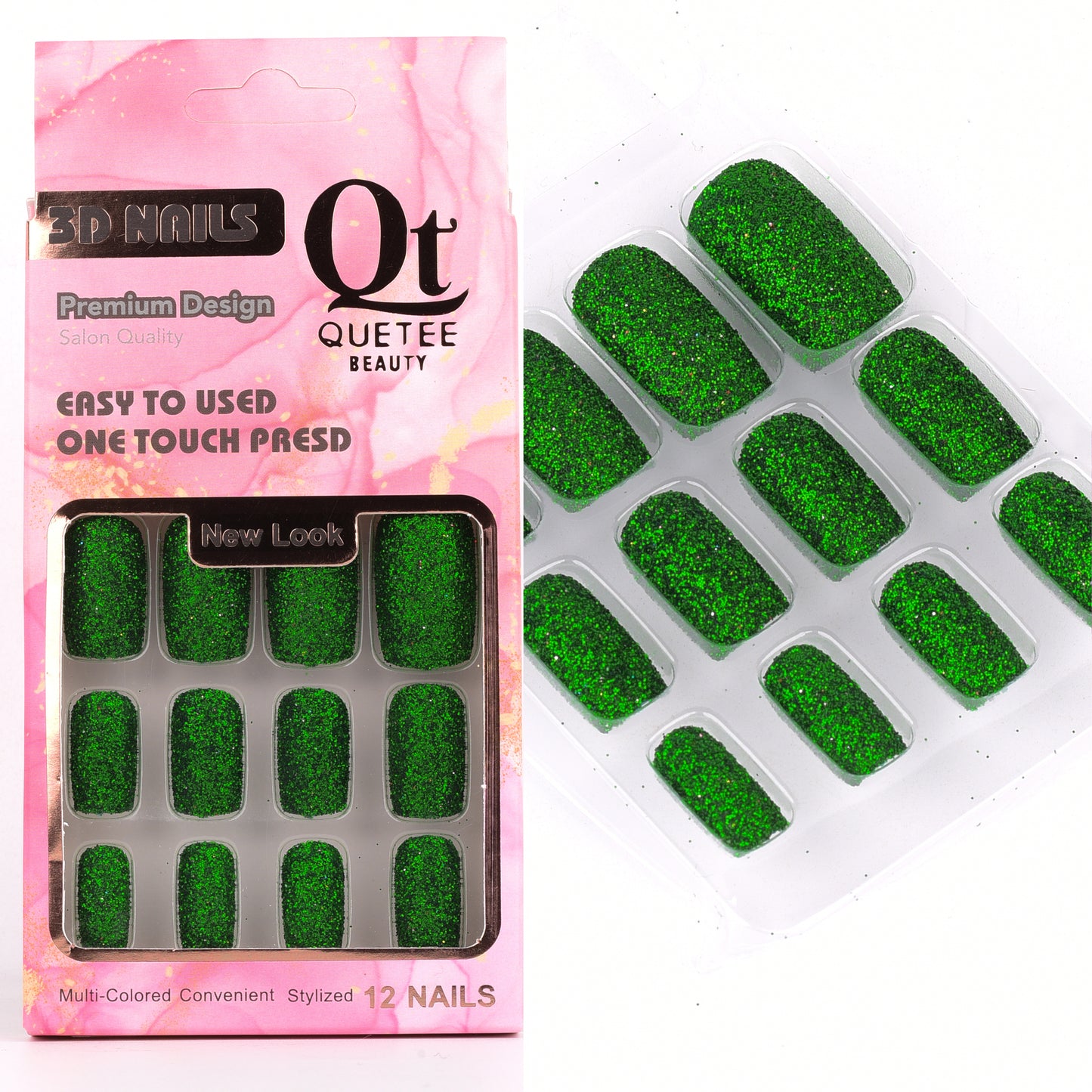 Quetee 3D Nails premium design glitters,stone & plain include glue