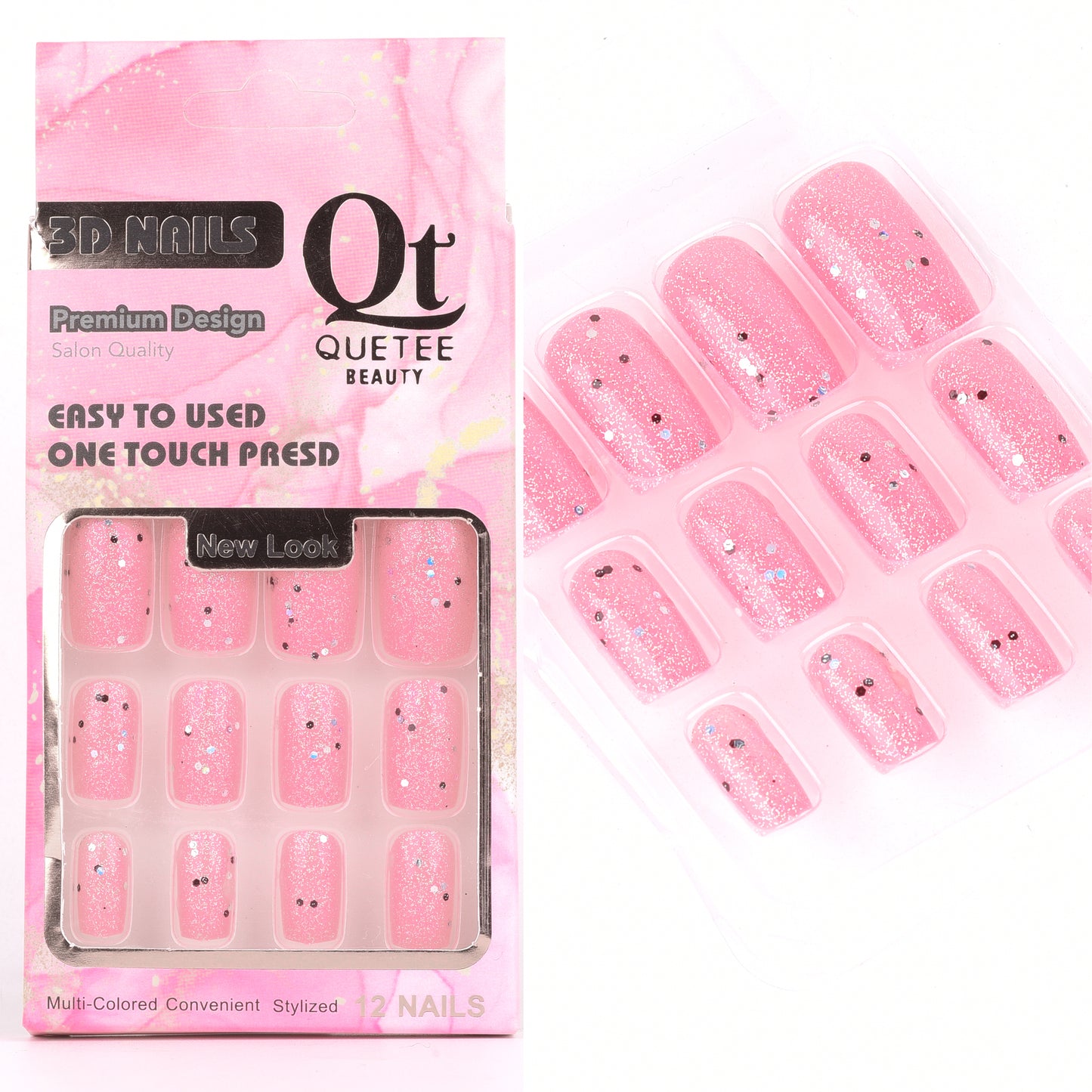 Quetee 3D Nails premium design glitters,stone & plain include glue