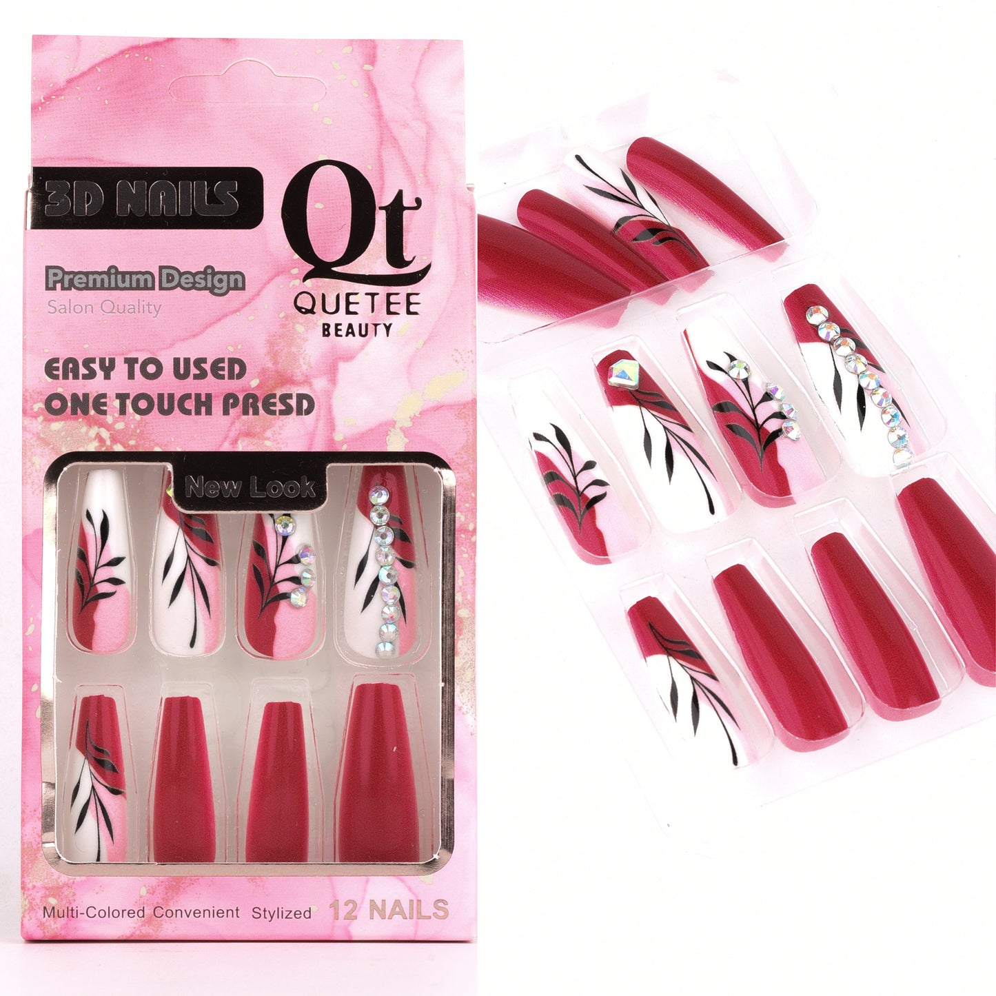 Quetee 3D Nails premium design glitters,stone & plain include glue