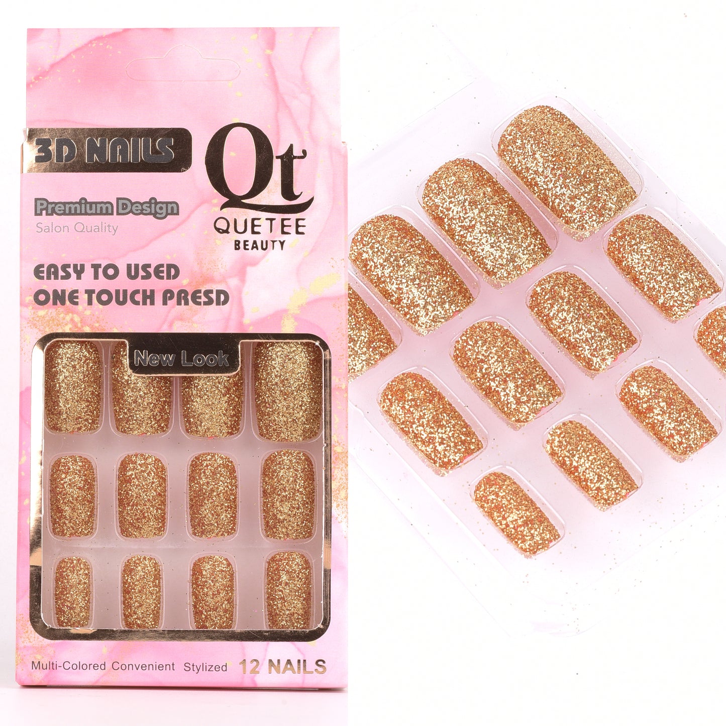 Quetee 3D Nails premium design glitters,stone & plain include glue