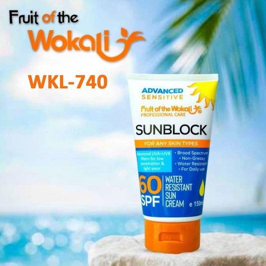 WOKALI Water Resistant Sun Cream Non-Greasy Professional Care Board Spectrum For All Skin Types 60 SPF 150ml