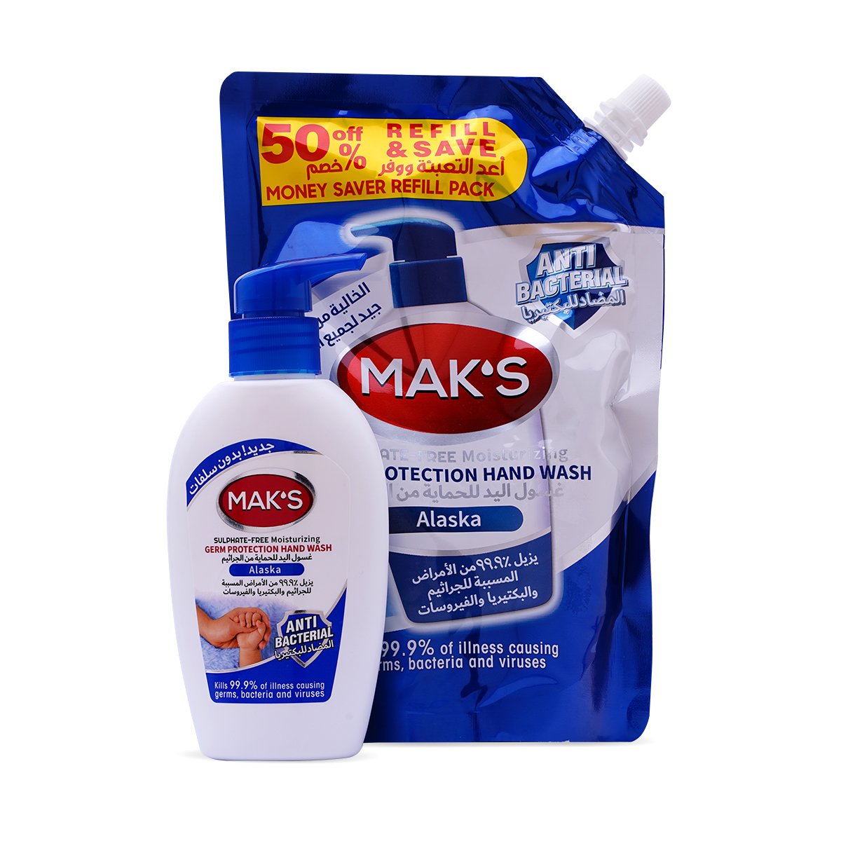 Maks - Anti Bacterial Alaska Hand Wash (Pouch+Pump) 450ml/200ml freeshipping - thehimherstore