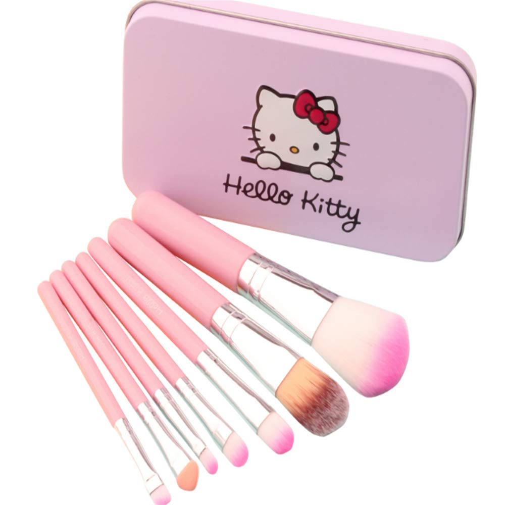 Hello Kitty 7Pcs Powder Foundation Cosmetic Eye shadow Makeup Brushes Set Kit